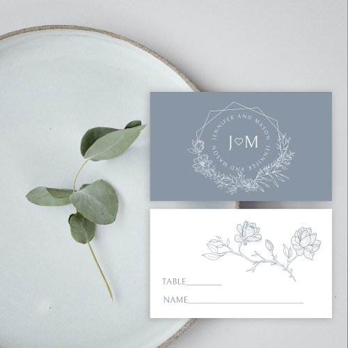 Elegant dusty blue flower wedding Place Card