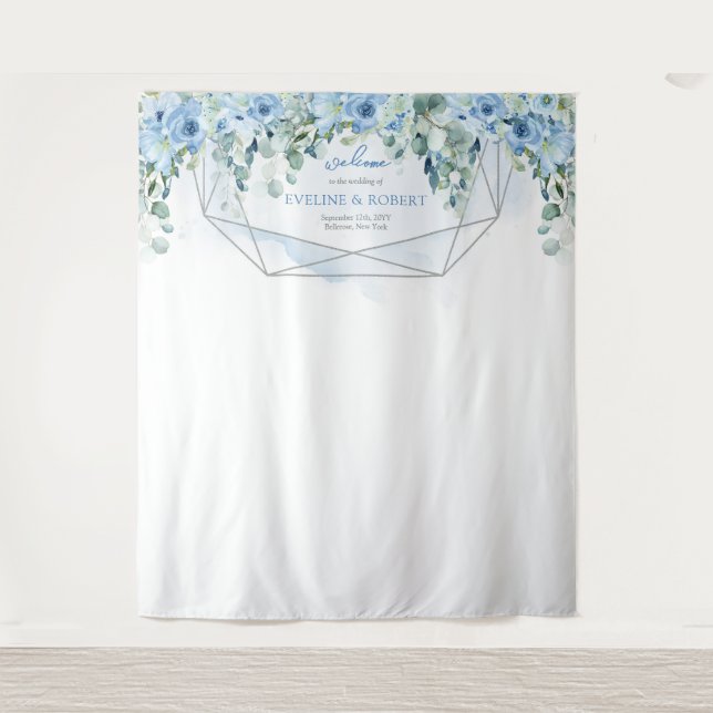 Elegant  Dusty Blue flowers and silver backdrop (Front)