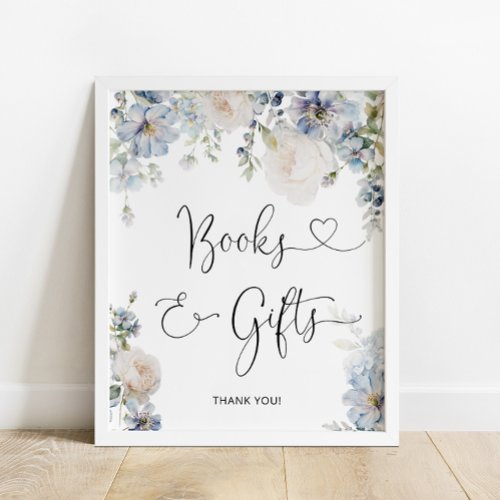 Elegant Dusty Blue Flowers Books  Gifts Poster