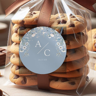 Elegant Dusty Blue Flowers Floral Wedding Classic Round Sticker