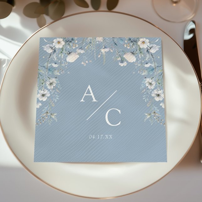 Elegant Dusty Blue Flowers Floral Wedding Napkins (Creator Uploaded)