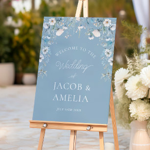 Elegant Dusty Blue Flowers Floral Wedding Welcome Foam Board