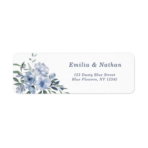 Elegant Dusty Blue Flowers Return Address Label