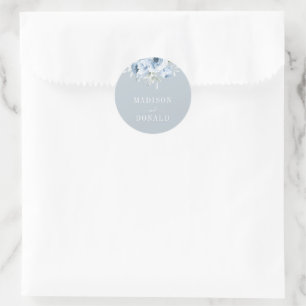 elegant dusty blue flowers wedding classic round sticker