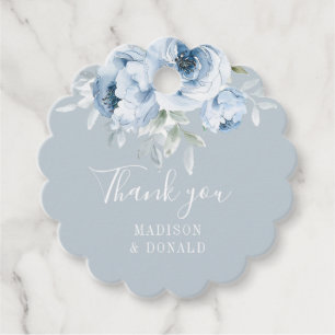 elegant dusty blue flowers wedding favor tags