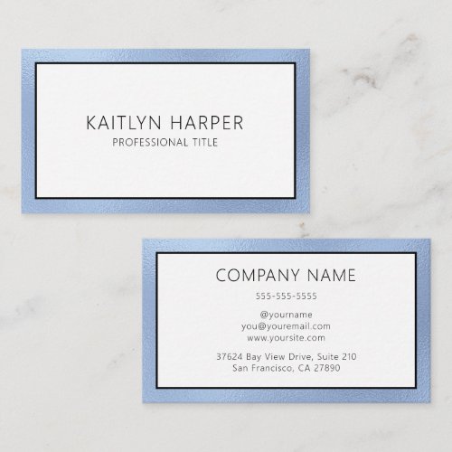Elegant Dusty Blue Foil Edged Business Card