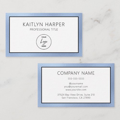 Elegant Dusty Blue Foil Edged Logo Business Card