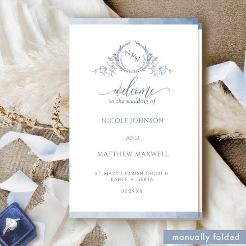 Elegant Dusty Blue Folded Wedding Ceremony Program