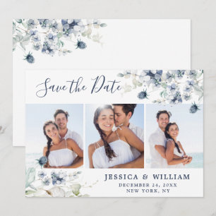 Elegant Dusty Blue Foliage Wedding 3 PHOTO Save The Date