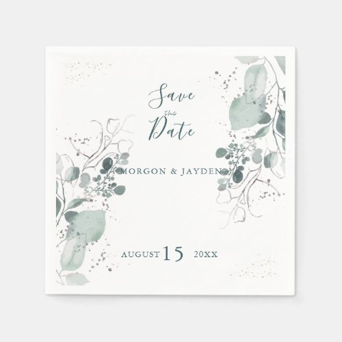 Elegant Dusty Blue Foliage Wedding Save The Date N Napkins