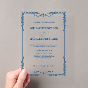 Elegant Dusty Blue Formal Wedding Black Tie Acrylic Invitations