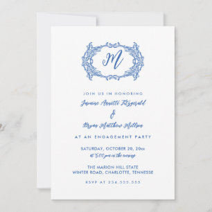 Elegant Dusty Blue French Crest Engagement Party Invitation