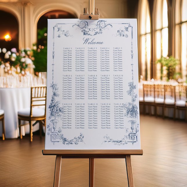 Elegant Dusty Blue French Floral Seating Chart Foam Board (Creator Uploaded)