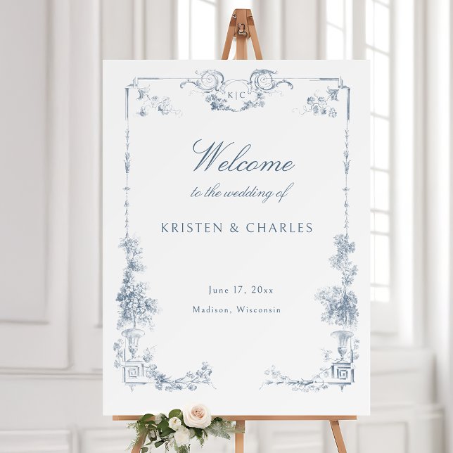Elegant Dusty Blue French Floral Welcome Poster (Creator Uploaded)