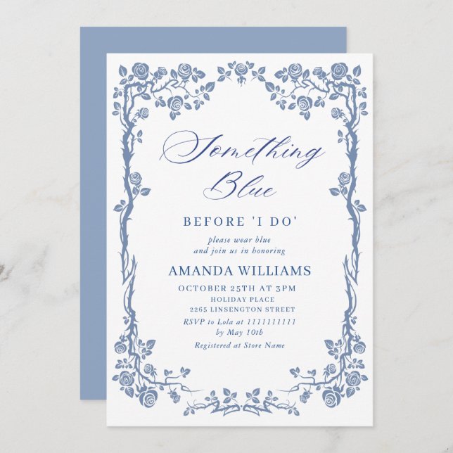 Elegant Dusty Blue French Garden BRIDAL SHOWER Invitation (Front/Back)