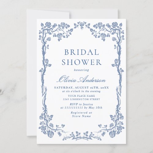 Elegant Dusty Blue French Garden BRIDAL SHOWER Invitation