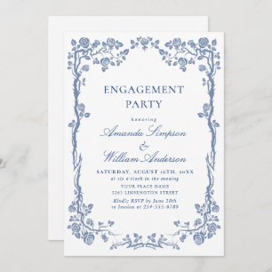 Elegant Dusty Blue French Garden ENGAGEMENT PARTY Invitation