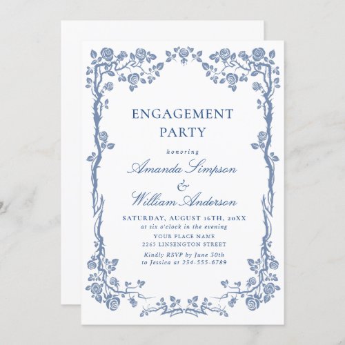 Elegant Dusty Blue French Garden ENGAGEMENT PARTY Invitation