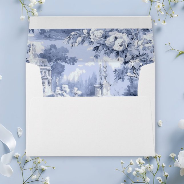 Elegant Dusty Blue French Garden Wedding Flowers Envelope (Creator Uploaded)