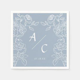 Elegant Dusty Blue French Roses Wedding Napkins