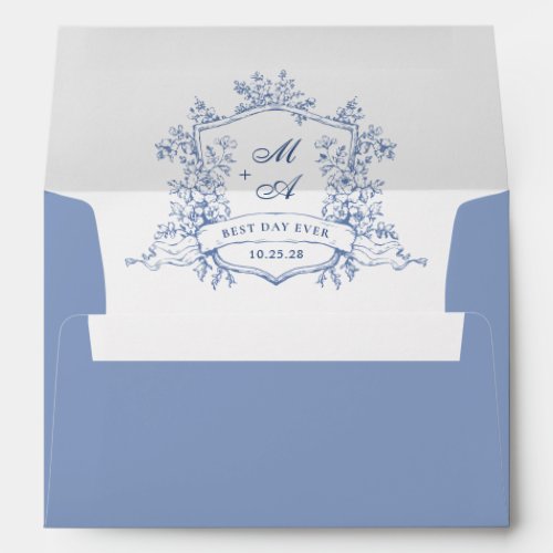 Elegant Dusty Blue French Toile Wedding Flowers Envelope