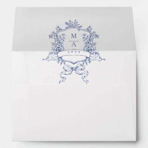 Elegant Dusty Blue French Toile Wedding Flowers Envelope