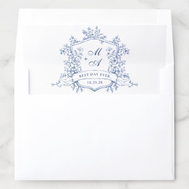 Elegant Dusty Blue French Toile Wedding Flowers Envelope Liner (In Envelope)