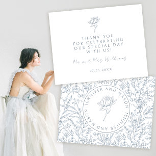 Elegant dusty blue French wedding thank you cards