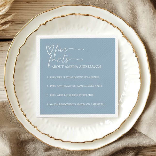 Elegant Dusty Blue Fun Facts Wedding Napkins (Elegant Dusty Blue Fun Facts Wedding Napkins)