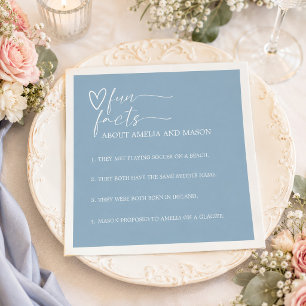 Elegant Dusty Blue Fun Facts Wedding Napkins