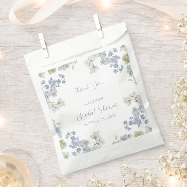 Elegant Dusty Blue Garden Thank You Bridal Shower Favor Bag (Clipped)