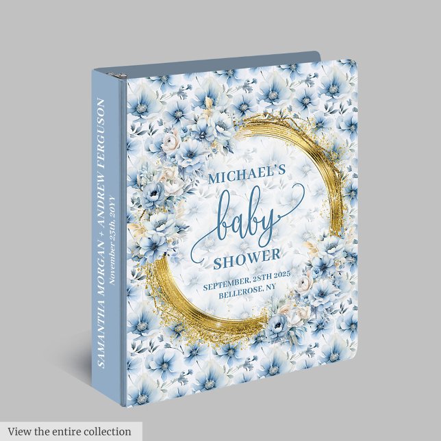 Elegant Dusty Blue Gold Baby Shower Memory Album 3 Ring Binder (Elegant Dusty Blue Gold Baby Shower Memory Album 3 ring binder)