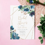Elegant dusty blue gold Floral Bridal Shower Invitation<br><div class="desc">Celebrate your love with the enchanting beauty of our Deep Blue Floral Terrarium Bridal Shower birthday Invitation. Hand-painted blooms in shades of navy blue, dusty blue, and lush greenery create a picturesque scene. Encased in a golden geometric terrarium frame, this design exudes modern elegance. The combination of rich hues and...</div>