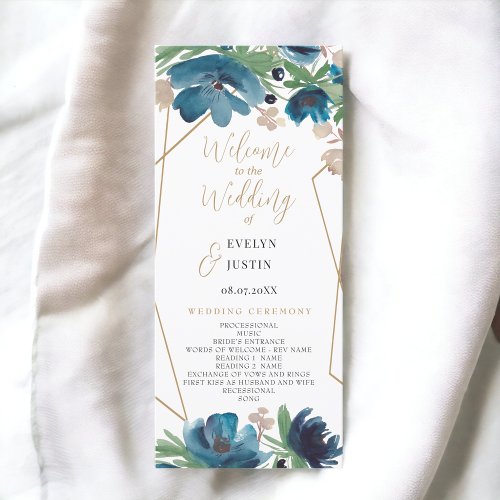 Elegant dusty blue gold Floral Wedding program