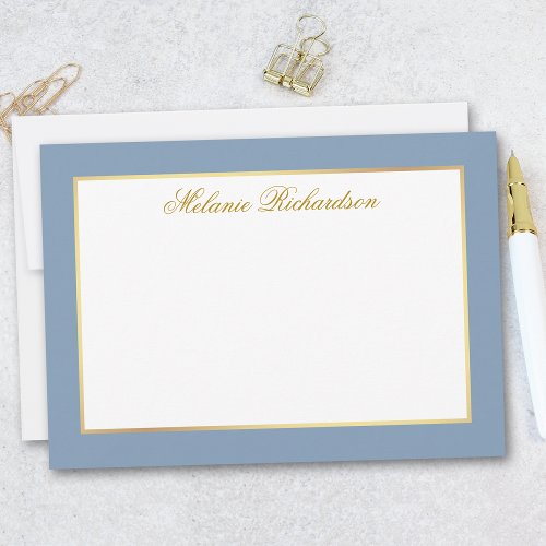 Elegant Dusty Blue Gold Frame _ Choose Size _ Note Card