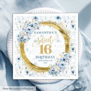 Elegant Dusty Blue Gold Glitter Sweet Sixteen  Napkins