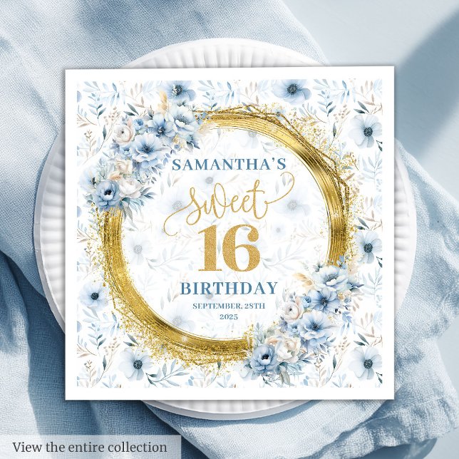 Elegant Dusty Blue Gold Glitter Sweet Sixteen  Napkins (Elegant Dusty Blue Gold Glitter Sweet Sixteen Napkins)