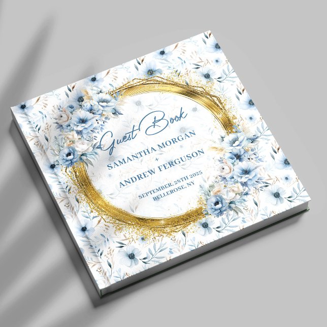 Elegant Dusty Blue Gold Glitter Wedding Guest Book (Elegant Dusty Blue Gold Glitter Wedding Guest Book)