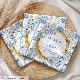 Elegant Dusty Blue Gold Glitter Wedding Napkins
