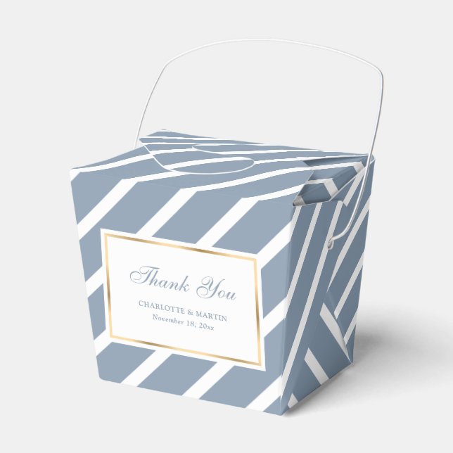 Elegant Dusty Blue Gold Wedding Thank You Favor Boxes (Front Side)