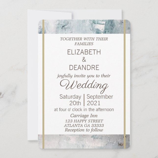 Elegant dusty blue gray gold modern wedding invitation (Front)