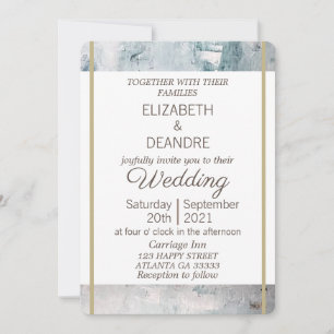 Elegant dusty blue gray gold modern wedding invitation