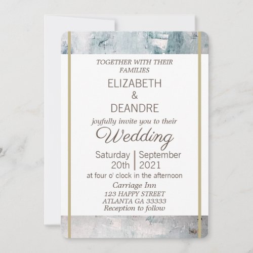 Elegant dusty blue gray gold modern wedding invitation