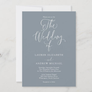 Elegant Dusty Blue Gray Minimalist Wedding Invitation