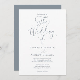 Elegant Dusty Blue Gray Minimalist Wedding Invitation