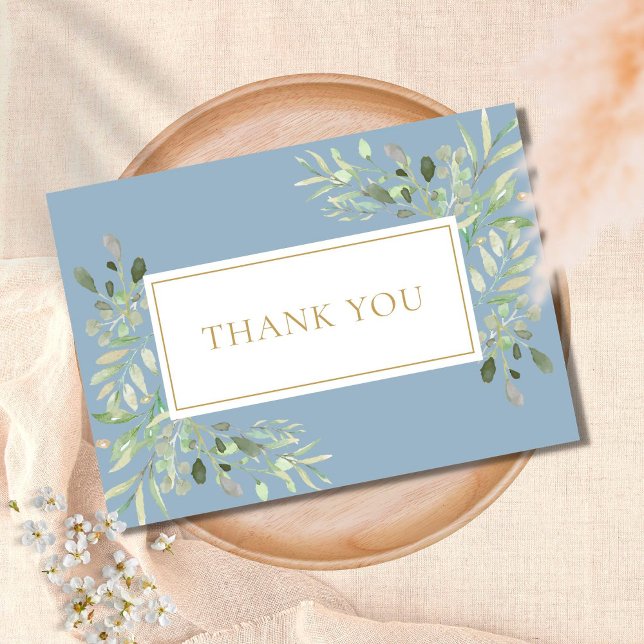 Elegant Dusty Blue Greenery Baptism Christening Thank You Card (Creator Uploaded)