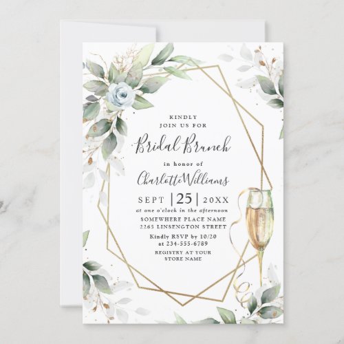 Elegant Dusty Blue  Greenery Bridal Brunch Invitat Invitation