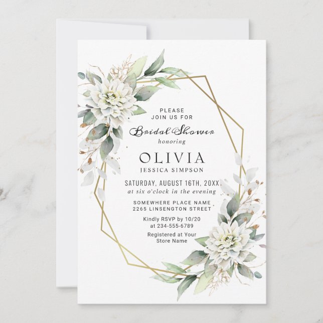 Elegant Dusty Blue Greenery Bridal Shower Invitation (Front)