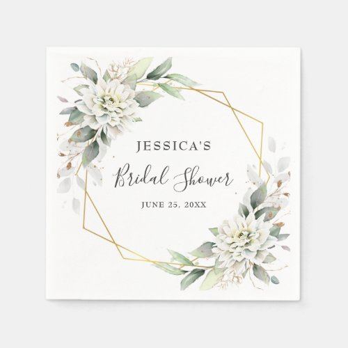 Elegant Dusty Blue Greenery Bridal Shower Paper Napkins