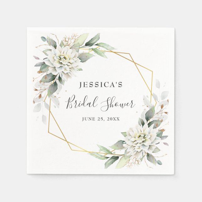 Elegant Dusty Blue Greenery Bridal Shower Paper Napkins (Front)